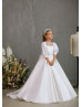 High Neck Beaded Ivory Lace Satin Flower Girl Dress